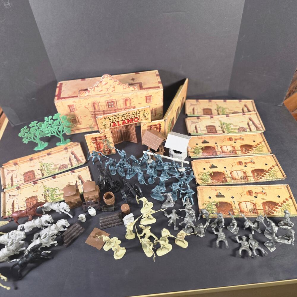 Vtg Davy Crockett At The Alamo 1950s Marx Platset Tin Litho Fort Figures/Extras